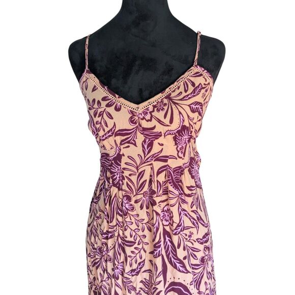 Patrons of Peace Boho Floral Maxi Dress Small Pink Purple Smocked Summer Bird - Picture 3 of 9